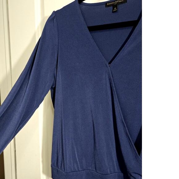Banana Republic Surplice Wrap Front Long Sleeve Top Women's Size M Blue - Picture 4 of 5